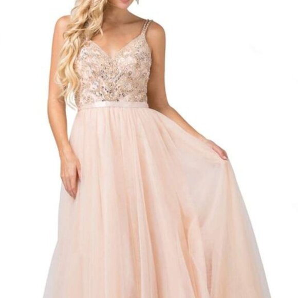 NWT Dancing Queen 2519 Prom Dress Beaded/Embroidery Lace Peach Size XS - Picture 1 of 7